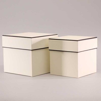 Square Hat Boxes-Cream with Black Trim (Set of 2)