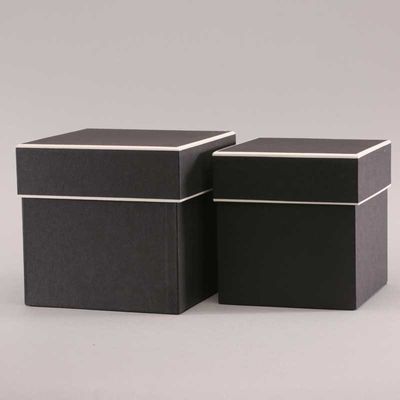 Square Hat Boxes Black with Cream Trim (Set of 2)