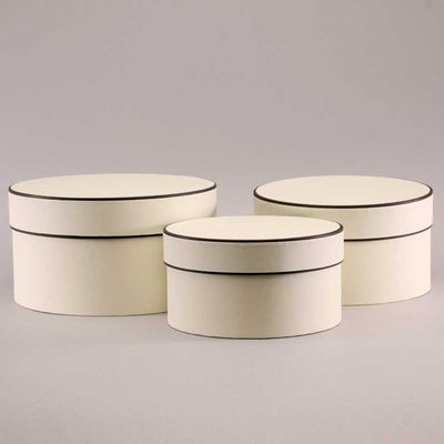 Round Hat Boxes Cream with Brown Trim (Set of 3)