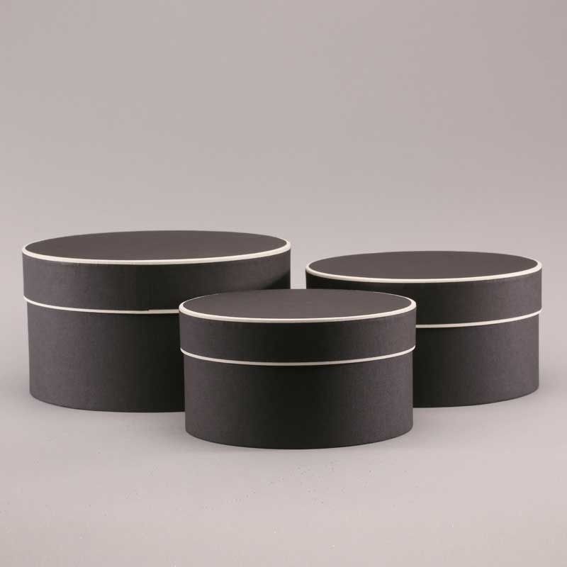 Round Hat Boxes Black with Cream Trim (Set of 3)