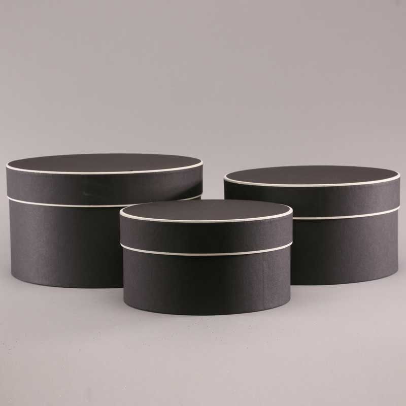 Round Hat Boxes Black with Cream Trim (Set of 3)