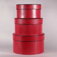 Round Hat Boxes Red with Black Trim (Set of 3)