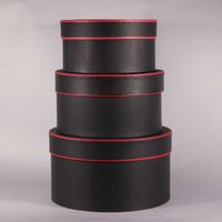 Round Hat Boxes Black with Red Trim (Set of 3)